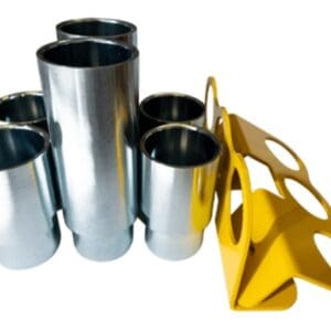 shiny metal cylinders with yellow support bracket