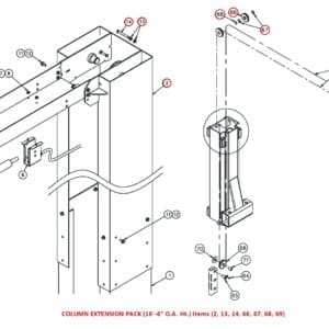 Exploded technical drawing of column extension pack