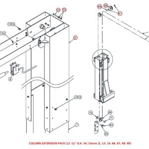 Exploded technical drawing of column extension assembly