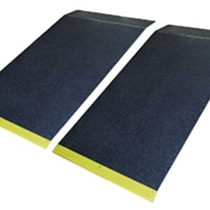Two black anti-slip ramps with yellow edges
