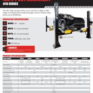 Black SUV raised on 15K 4-post lift