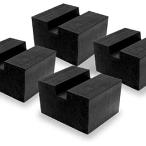 Four black rubber V-notch support blocks