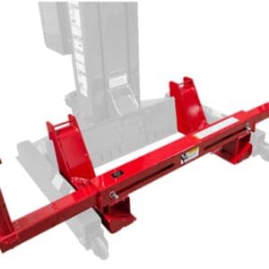 Red forklift attachment with adjustable saddles