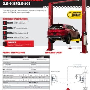 Red two-post 16K adjustable vehicle lift