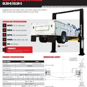 20K adjustable two-post lift with service truck