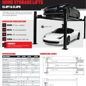 Four-post car lift storing two sports cars