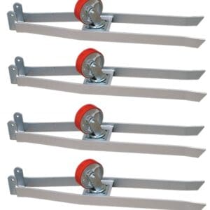 Four red polyurethane swivel caster brackets