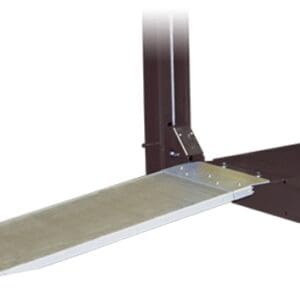 Metal dock ramp plate mounted on steel post