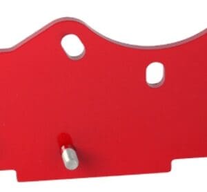 Red industrial metal plate with three studs