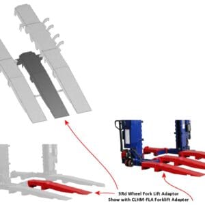 Blue carriage with red forklift fork adapters