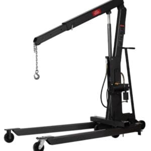 Black hydraulic engine hoist with chain hook