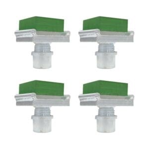 Set of four green-topped glass clamps