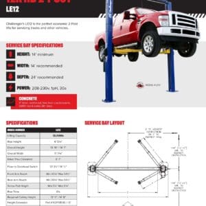 12K two-post lift with red pickup