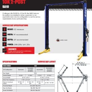 Blue 10K two-post automotive lift brochure