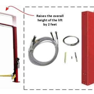 Red two-post car lift height extension kit