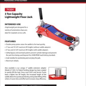 Red Norco 3-ton lightweight hydraulic floor jack