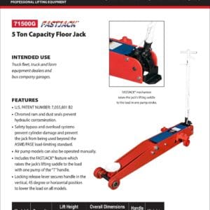 Brochure showing red Norco 5-ton floor jack