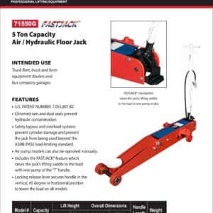 Norco red 5-ton air hydraulic floor jack