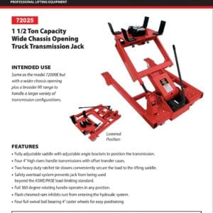 Red Norco wide-chassis 1.5-ton transmission jack