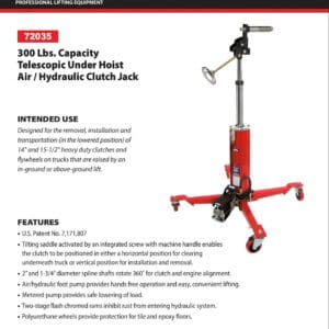 300 lb Norco telescopic under-hoist jack
