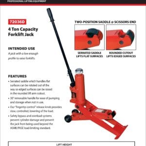 Red Norco 4-ton forklift jack with handle