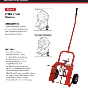 Red brake drum handler cart with long handle