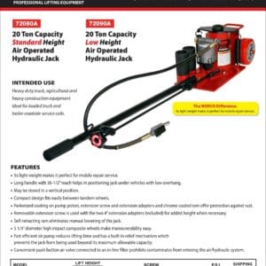 Norco 20-ton air-operated hydraulic repair jack