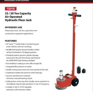Red Norco 33/20-ton air-operated hydraulic floor jack