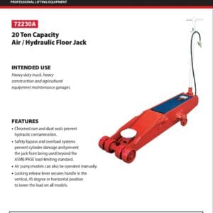 Norco red 20-ton air hydraulic floor jack