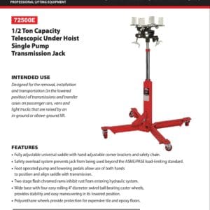Red Norco 1/2‑ton telescopic transmission jack