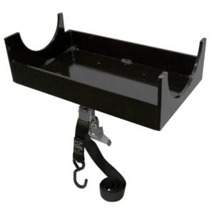 black metal cylinder cradle with strap and hook