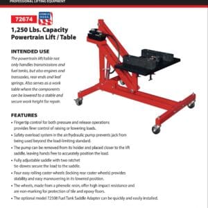 Red Norco 1,250 lb powertrain lift table