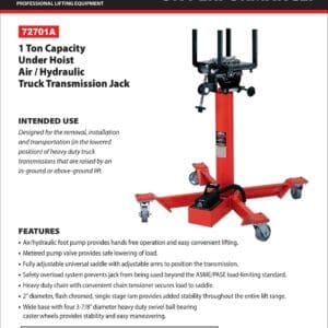 Red hydraulic 1-ton truck transmission jack