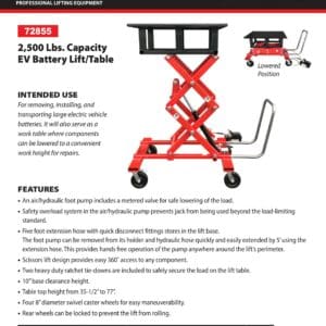 Red Norco electric vehicle battery scissor lift table