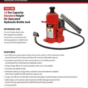 Norco 76312B 12-ton air hydraulic bottle jack