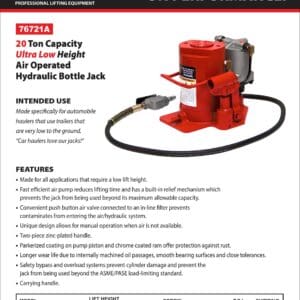 Red Norco 20-ton air-operated hydraulic bottle jack