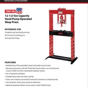 Red Norco 12.5-ton hand-operated shop press