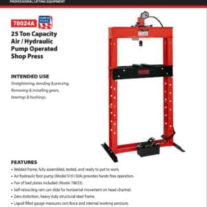Norco 25-ton air-hydraulic shop press