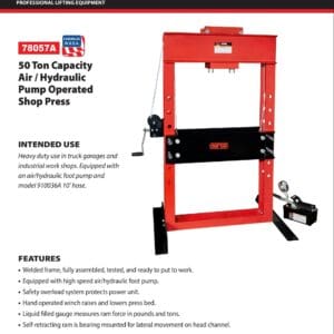 Norco 50-ton red air-hydraulic shop press