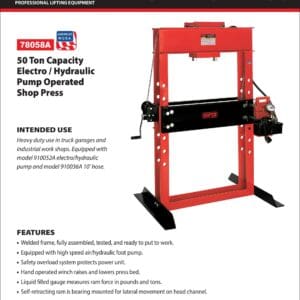 Red 50-ton Norco hydraulic shop press