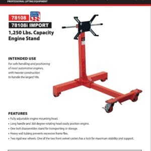 Engine Stand, 1,250 lb. Capacity, Imported (Norco: model 78108i)