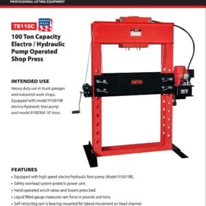 Shop Press, 100 Ton, Electric/Hydraulic (Norco: model 78110C)