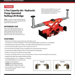Rolling Lift Bridge - Air/Hyd. w/o Adapter Kit (Norco: model 79324G)