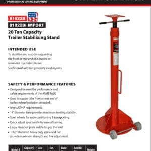 Trailer Stabilizer Stand, 20 Ton, with wheels, Imported (Norco: model 81022Bi)