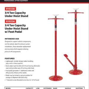 Under Hoist Stand. 3/4 Ton, with Foot Pedal (Norco: model 81034A)