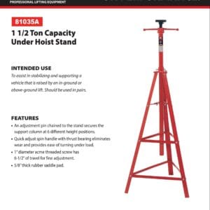 Under Hoist Stand, 1-1/2 Ton, Tripod (Norco: model 81035A)