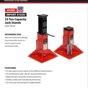 Jack Stands, 25 Ton, Pin Type, Imported (Norco: model 81225i)