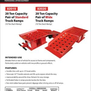 Truck Ramps, 20 Ton, up to 10" Tread Width (Norco: model 82019)