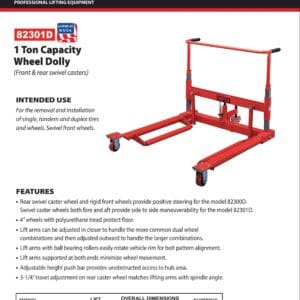 Wheel Dolly, 1 Ton, Swivel Front Wheels (Norco: model 82301D)