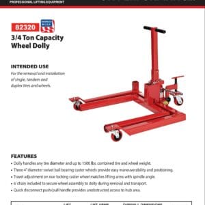 Wheel Dolly, 3/4 Ton (Norco: model 82320)